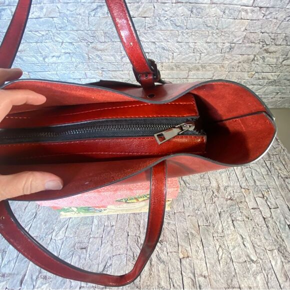 Popoti Red Leather Shoulder Bags Messenger Crossbody Tote with Adjustable Straps - Picture 7 of 13